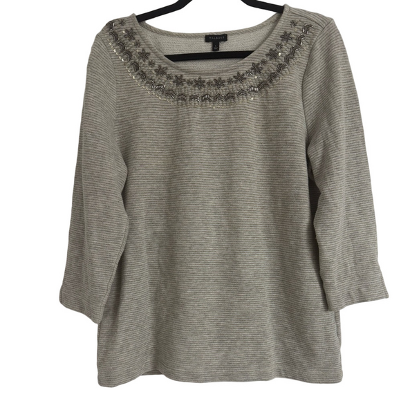 Talbots Tops - Talbots Embellished Fair Isle Pattern Metallic Stripe Crew Neck Knit Top Large